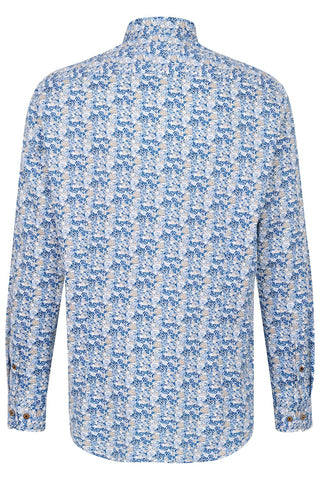 Long-Sleeved Button-Down Sport Shirt in Blue Floral Print