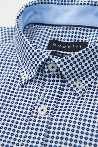 Long-Sleeved Button-Down Sport Shirt in Blue GeoPrint