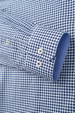 Long-Sleeved Button-Down Sport Shirt in Blue GeoPrint