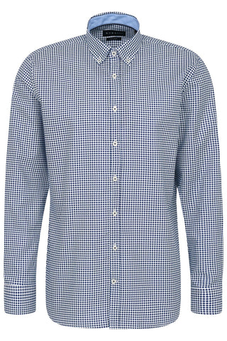 Long-Sleeved Button-Down Sport Shirt in Blue GeoPrint