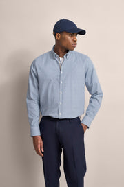 Long-Sleeved Button-Down Sport Shirt in Blue GeoPrint