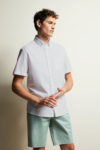 Short-Sleeved, Button-Down Sport Shirt in White