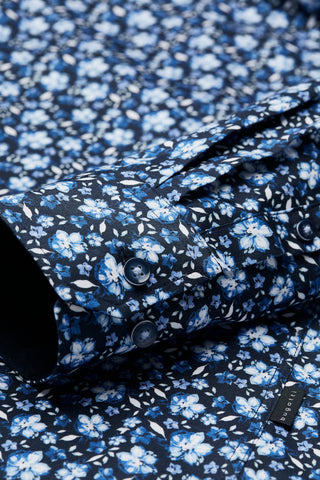 Long-Sleeved Sport Shirt in Blue Floral Pattern