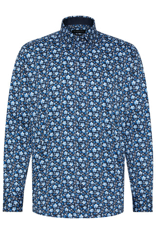 Long-Sleeved Sport Shirt in Blue Floral Pattern