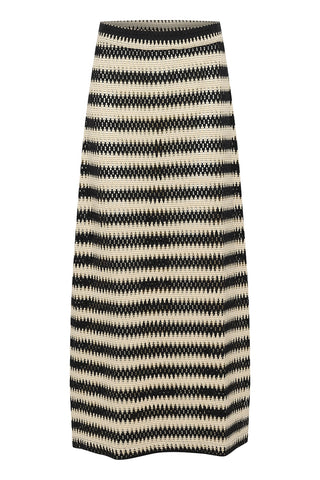 Molin Long Lace Skirt in Black-and-Broken-White Stripe