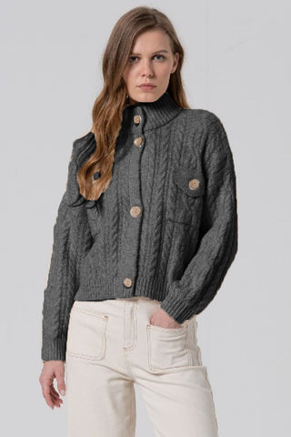 Cable Cardigan Sweater in Grey