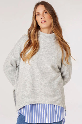 Oversized Roll-Neck Bouclé Jumper in Light Grey