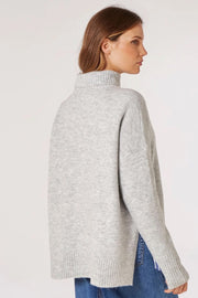 Oversized Roll-Neck Bouclé Jumper in Light Grey