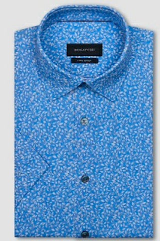 Miles Short-Sleeved OoohCotton Shirt With Cobalt Floral Print