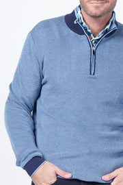 Cotton-Blend Quarter-Zip Sweater in Light Blue