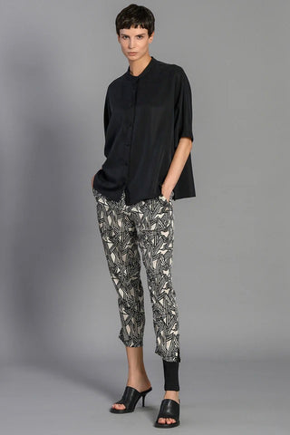 Short Sleeve Linen Top in Black