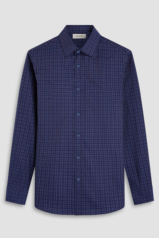 Julian Long Sleeve Woven Shaped Shirt in Navy Check