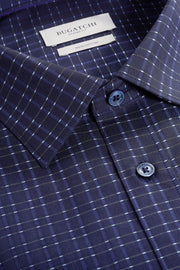 Julian Long Sleeve Woven Shaped Shirt in Navy Check