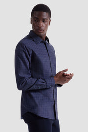 Julian Long Sleeve Woven Shaped Shirt in Navy Check