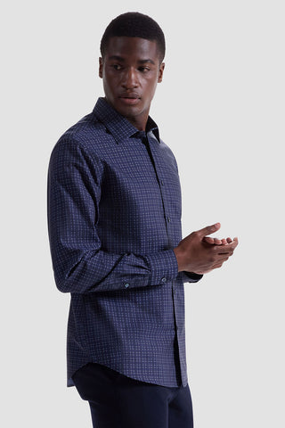 Julian Long Sleeve Woven Shaped Shirt in Navy Check