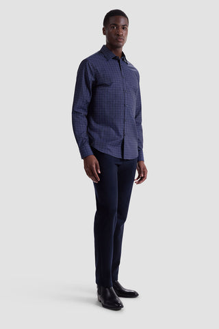 Julian Long Sleeve Woven Shaped Shirt in Navy Check