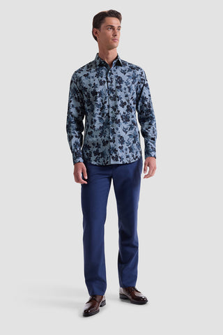 Julian Long Sleeve Woven Shaped Shirt in Cobalt