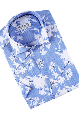 Short Sleeve Shirt in Blue Floral Print