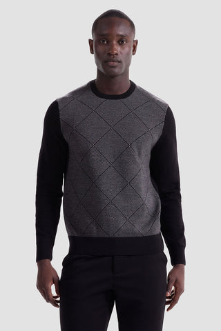 Diamond Pattern Crew Neck Sweater in Black