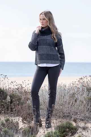 Sweater with Removable Neck Piece in Navy