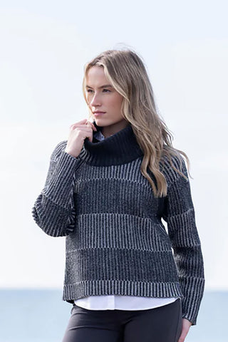 Sweater with Removable Neck Piece in Navy