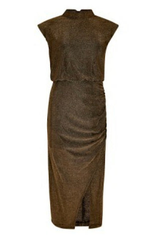 Sparkle Mock-Neck Ruched Dress in Burnished Yellow