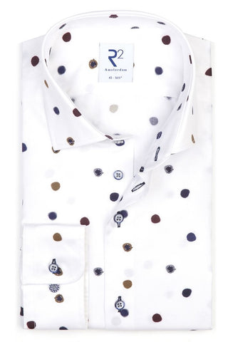 Long-Sleeved, Organic-Cotton Sport Shirt Dot Print on White