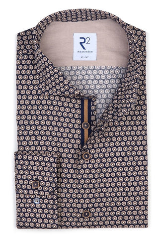 Long-Sleeved Sport Shirt Floral Print on Navy
