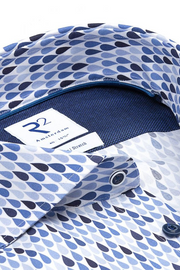 Blue Waterdrop Print Stretch Long-Sleeved Casual Shirt