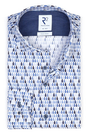 Blue Waterdrop Print Stretch Long-Sleeved Casual Shirt