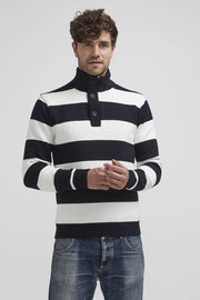 Anders Windproof, Mock-Turtleneck Cotton Sweater Striped