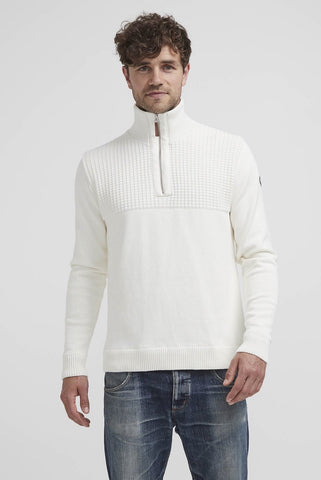 Mattias Windproof, Mock Turtleneck Cotton Sweater Off-White