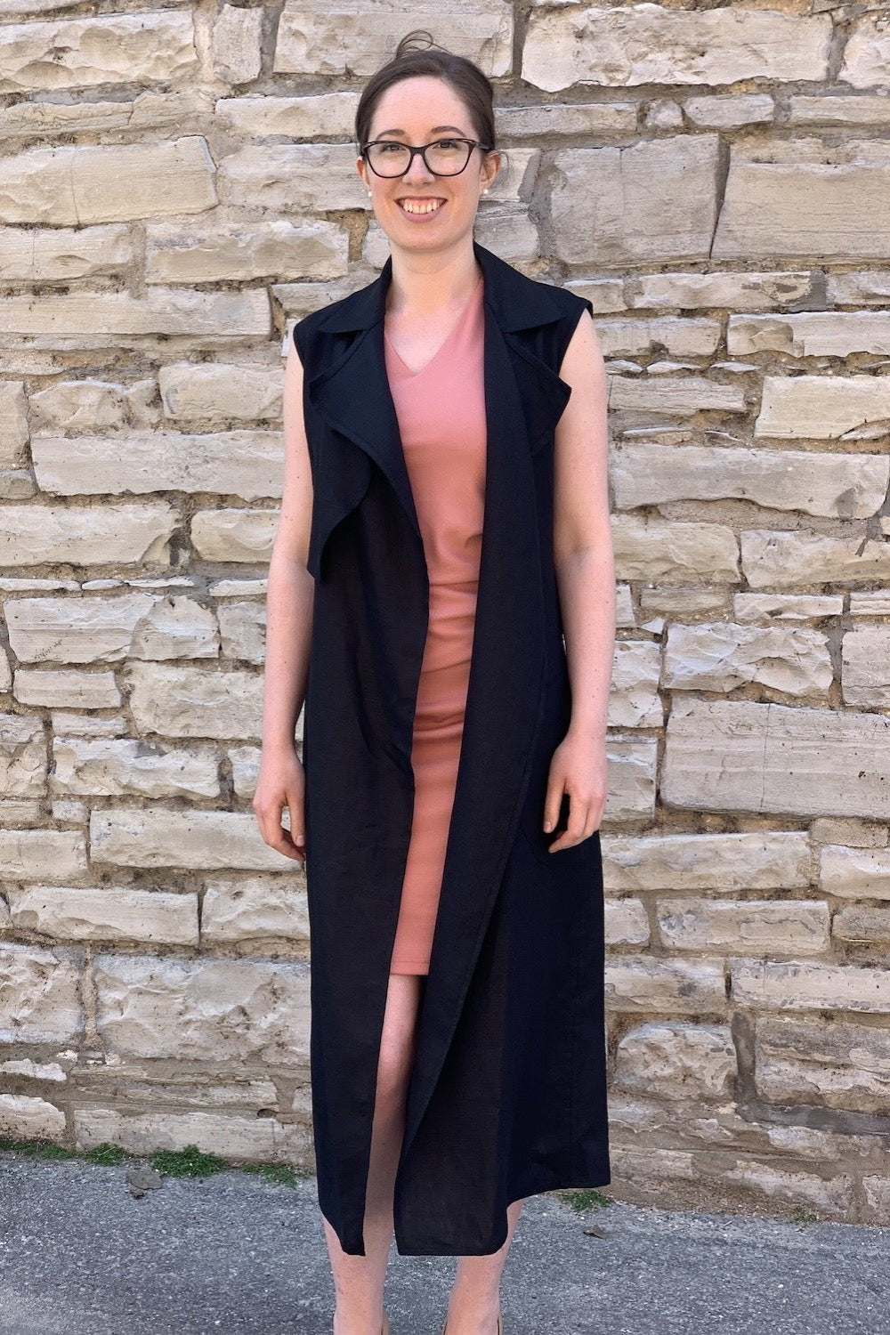 black long vest dress POINTELLE SLIM LONG VEST DRESS at Atelier Delphine Nude / S