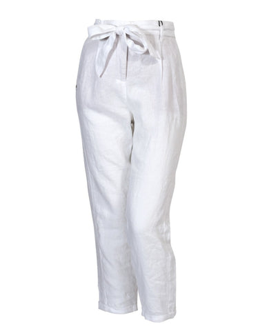 Linen Pant with Belt in White