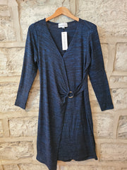 Long-Sleeved V-Neck Faux Wrap O-Ring Dress