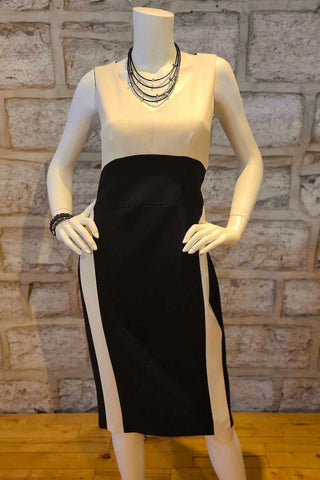 Two-Tone Sleeveless Sheath Dress Black & Bone