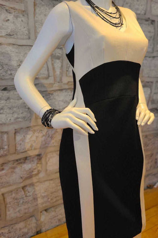 Two-Tone Sleeveless Sheath Dress Black & Bone