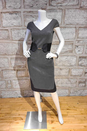 Cap-Sleeved, V-Neck Stretch-Twill Dress Grey