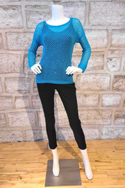 Long-Sleeved Boat Neck Loop Cashmere Sweater Turquoise