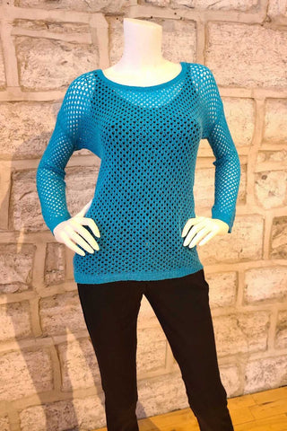 Long-Sleeved Boat Neck Loop Cashmere Sweater Turquoise