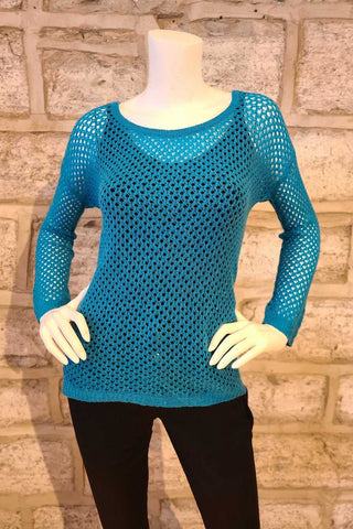 Long-Sleeved Boat Neck Loop Cashmere Sweater Turquoise