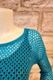 Long-Sleeved Boat Neck Loop Cashmere Sweater Turquoise