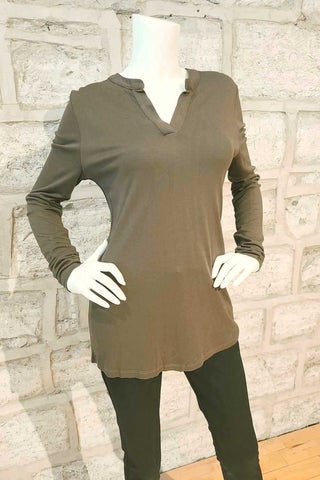 Long-Sleeved V-Neck Knit Shirt Olive or Charcoal