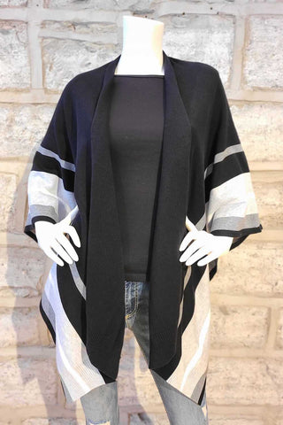 Cotton-Blend Striped Poncho Black