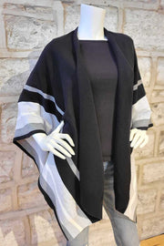 Cotton-Blend Striped Poncho Black