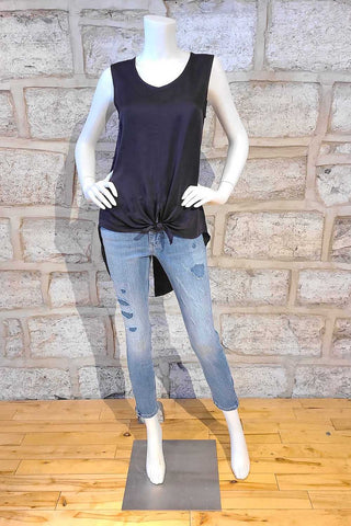 Sleeveless Top with Front Knot Charcoal