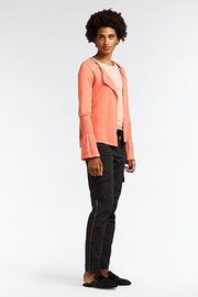 Long-Sleeved Cardigan in Neon Coral