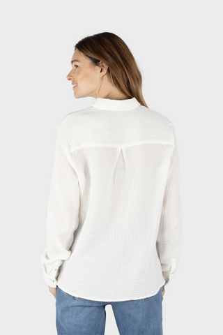 Long-Sleeved Cotton Gauze Shirt in Off-White