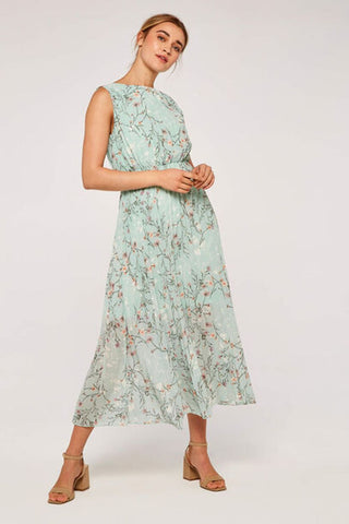 Midi Pleated Dress in Mint Print