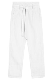 Linen Pant with Belt in White